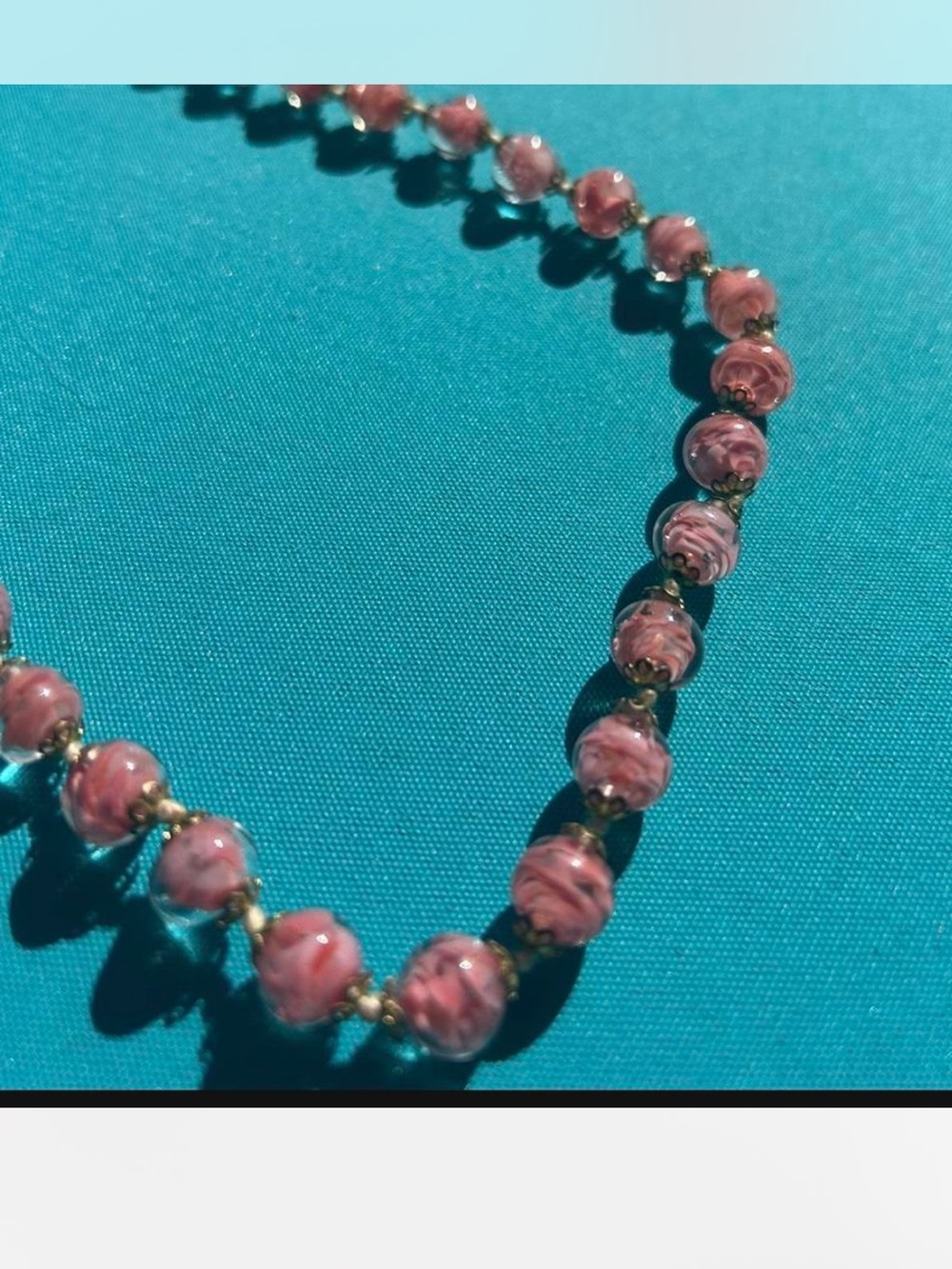 Italian Vintage 1950's Rare Pink Clear Millefiori Knotted Bead Necklace